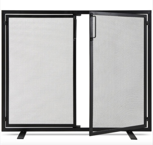 2-Door Wrought Iron Fireplace Screen w/ Magnetic Doors - 38.5x41in, Black - Lot 187