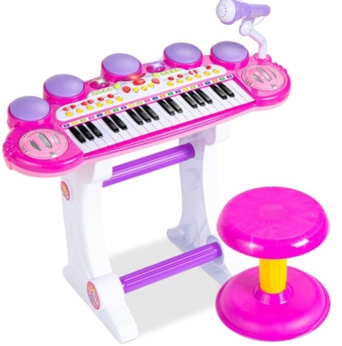 37-Key Kids Electric Keyboard w/ Microphone, Stool, Pink - Lot 196