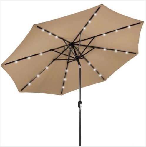 Solar LED Lighted Patio Umbrella w/ Tilt Adjustment, UV-Resistance - 10ft - Lot 223