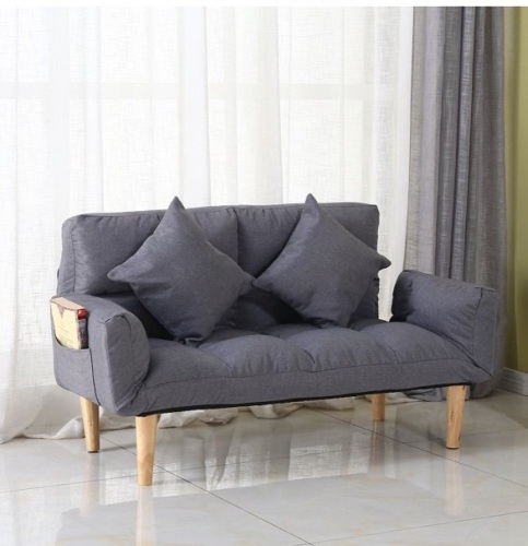 Lazy Folding Sofa With Foldable Armrests With 2 Pillows, Modern Style Wooden Leg Furniture - Lot 248