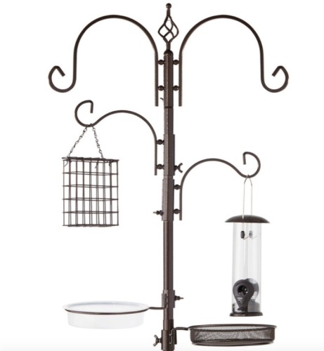4-Hook Bird Feeding Station, Steel Feeder Stand w/ 2 Bird Feeders - 91in, Bronze - Lot 264