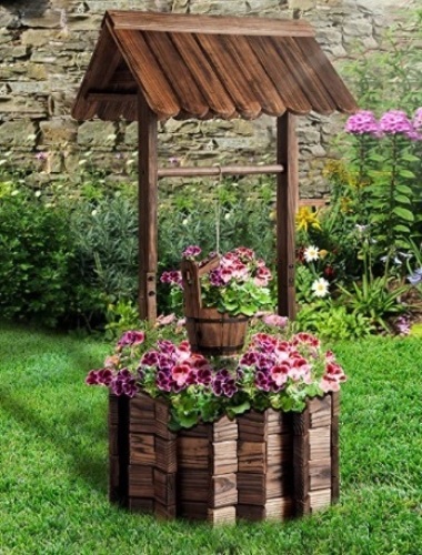 Aoxun Wooden Wishing Well Planter with Hanging Bucket - Lot 383