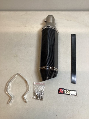 Universal 370mm Dual-Outlet Exhaust Muffler Escape Pipe for Motorcycle ATV 51mm, May Be Missing Hardware - Lot 718