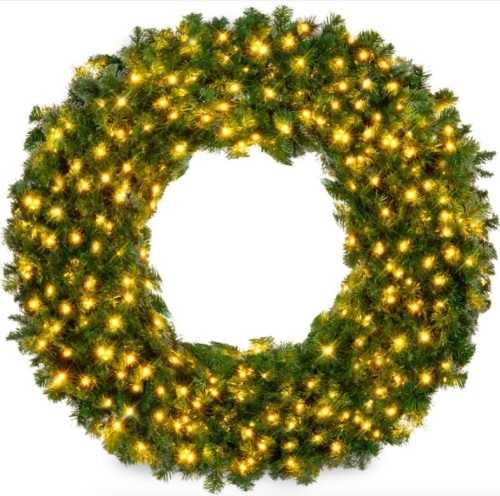 Pre-Lit Artificial Fir Christmas Wreath w/ LED Lights, Plug-In, PVC Tips, 48in - Lot 744