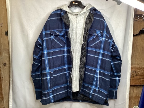 Insulated Hoodie Jacket, Blue Plaid, 2XL - Lot 222