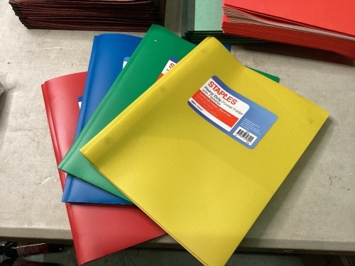 Lot of Pocket Folders (20 Dark Red, 10 Green, 25 Red, 1 Multiset), 25 ct 2" Tabs and Inserts, 12ct 1-ply Paper Rolls - Lot 648