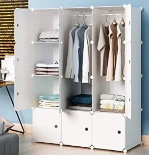 Aeitc Portable Wardrobe,14"x18" Depth Cube Storage, 12 Cubes, White - Lot 1001