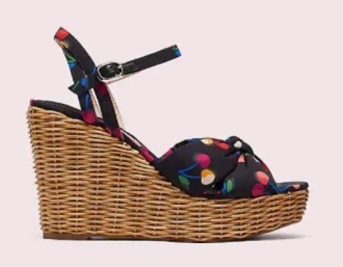 Kate Spade Anita Cherry Satin Raffia Wedge Sandals, 5B - Lot 6