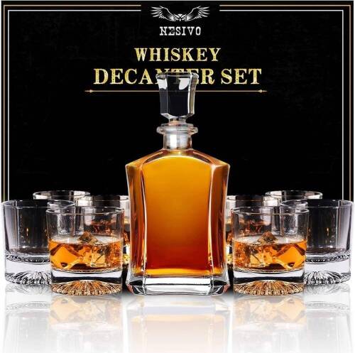 Nesivo Whiskey Decanter Set w/ 4 Glasses, Missing Stopper - Lot 7