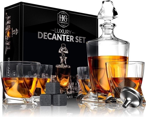 Whiskey Decanter Set w/ 4 Drinking Glasses - Lot 601