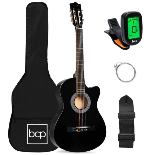 Beginner Acoustic Cutaway Guitar Set w/ Case, Strap, Capo - 38in - Lot 6852