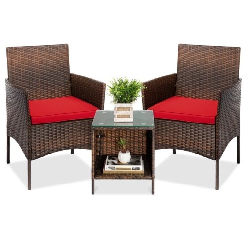 3-Piece Outdoor Patio Wicker Bistro Set w/ Side Storage Table - Lot 6944