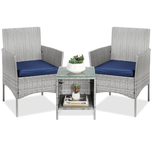 3-Piece Outdoor Patio Wicker Bistro Set w/ Side Storage Table - Lot 7016