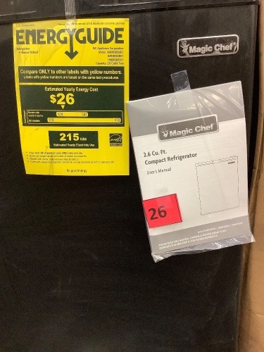 Magic Chef2.6 cu. ft. Mini Fridge in Black, ENERGY STAR - Lot 26
