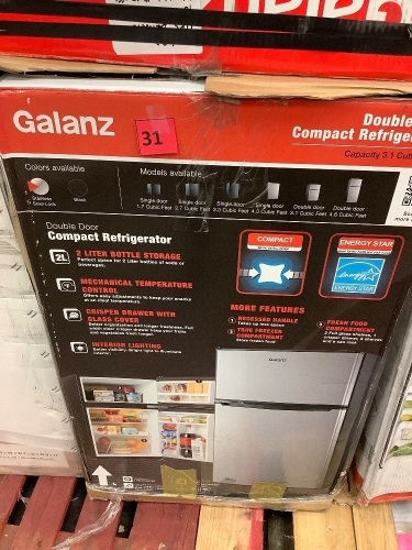 Galanz 3.1 Cu ft Two Door Mini Fridge with Freezer, Stainless, Estar - Lot 31