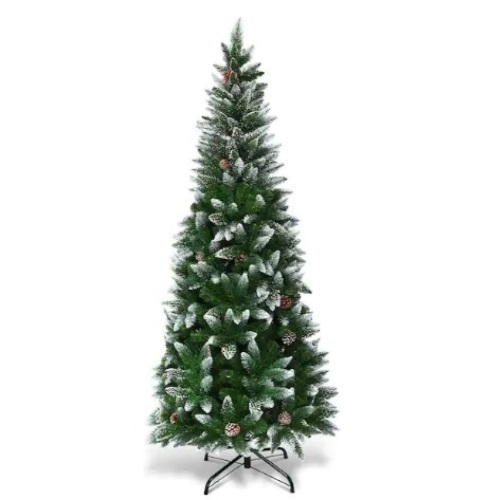 Costway 5 ft. Snow Flocked Unlit Artificial Pencil Christmas Tree Hinged with Pine Cones - Lot 79