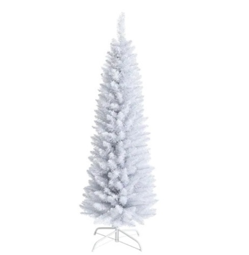 Costway 5 ft. Unlit Slim Pencil Artificial Christmas Tree with Metal Stand White - Lot 83