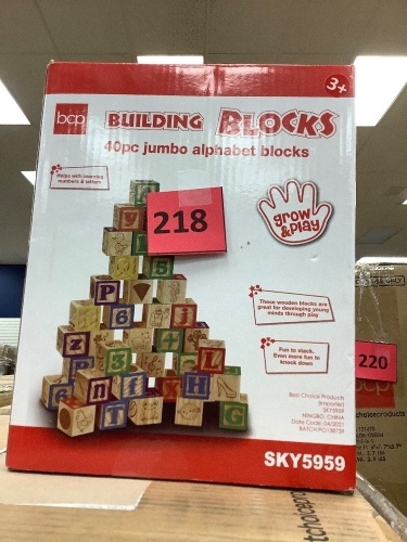40-Piece Kids Wooden ABC Block Set Toddler STEM Toy w/ Carrying Case - Lot 218
