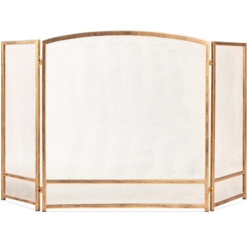 3-Panel Simple Steel Mesh Fireplace Screen w/ Rustic Worn Finish - 47x29in - Lot 317