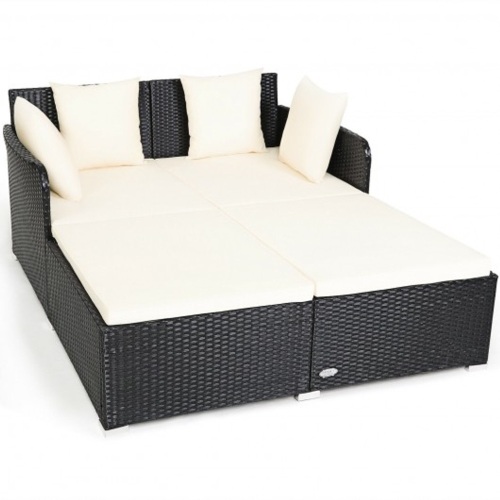 1-Piece Plastic Rattan Outdoor DayBed with Beige Cushions - Lot 320