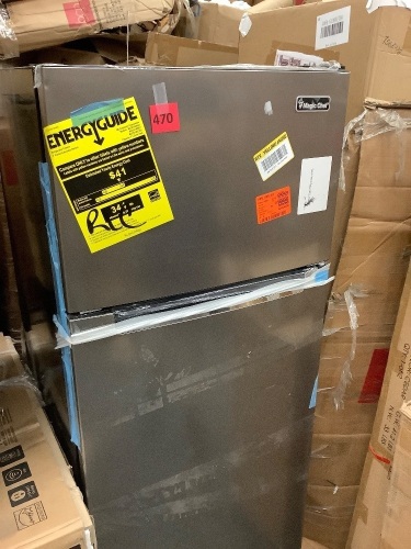 Magic Chef 2-Door Fridge in Platinum Steel with Freezer - Lot 470