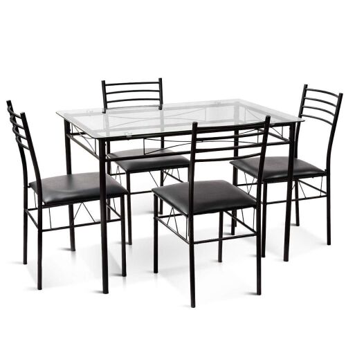 5 Pieces Dining Set with Tempered Glass Top Table and 4 Upholstered Chairs - Lot 56