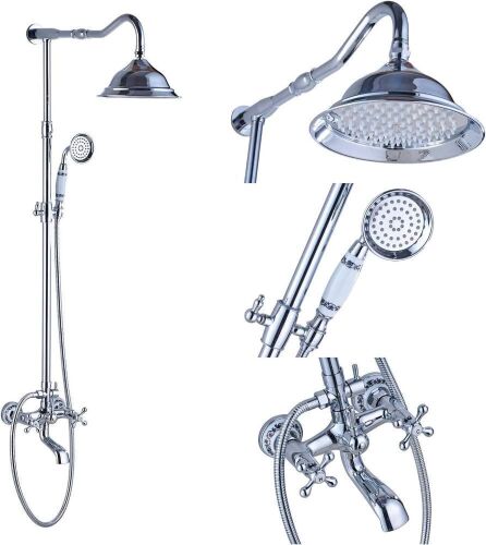 Rozin Porcelain Deco Bathroom 2 Knobs Tub Shower Faucet Combo 8-inch Top Rain Showerhead + Hand Spray Chrome  - Lot 128