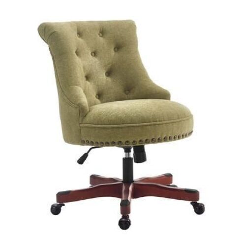 Sinclair Collection Office Chair with Antique Bronze Nailheads, Pine Wood Frame and Polyester Upholstery in Green - Lot 168