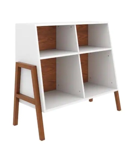 Nathan James Telos Glossy White and Brown 4-Cube Organizer Storage Cabinet with Open Shelves and Angled Design - Lot 179