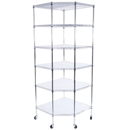 6-Tier Corner Steel Wire Shelving with Wheels - Lot 440