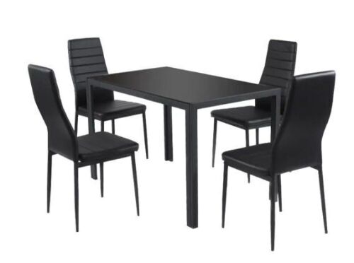 5-Piece Metal Rectangle Glass Top Black Bar Table Set - Lot 478
