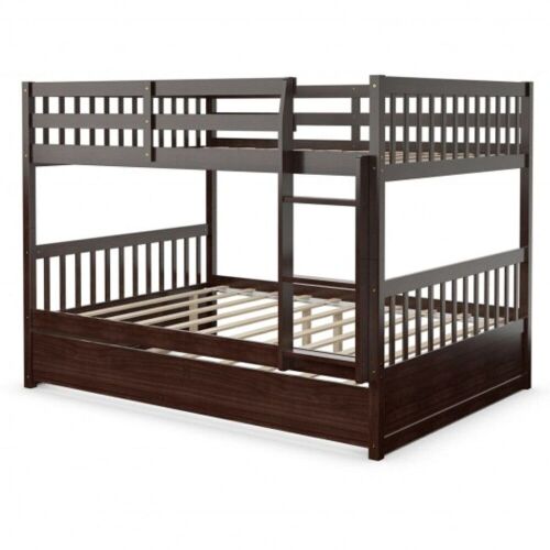 Full Over Full Bunk Bed Platform Wood Bed - Half Brown/Half White  - Lot 496