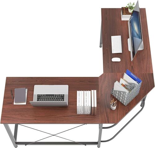 Soges 59 x 59 inches Large L-Shaped Computer Desk, Walnut - Lot 569