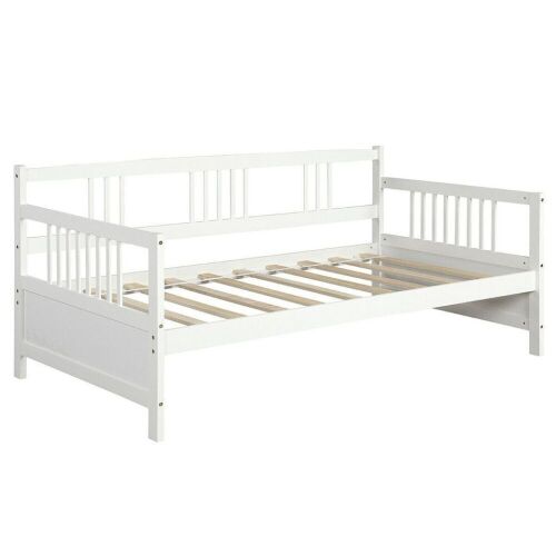 Lot of (2) Twin Size Wooden Slats Daybed Bed with Rails - 1 White, 1 Chocolate - Lot 590