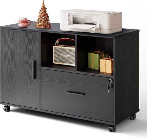 DEVAISE 1-Drawer Wood Lateral Filing Cabinet on Wheels, Printer Stand with Open Storage Shelves - Lot 592