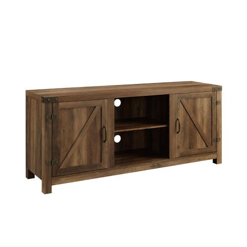 Walker Edison Georgetown Modern Farmhouse Double Barn Door TV Stand for TVs up to 65 Inches, 58 Inch, Rustic Oak  - Lot 610