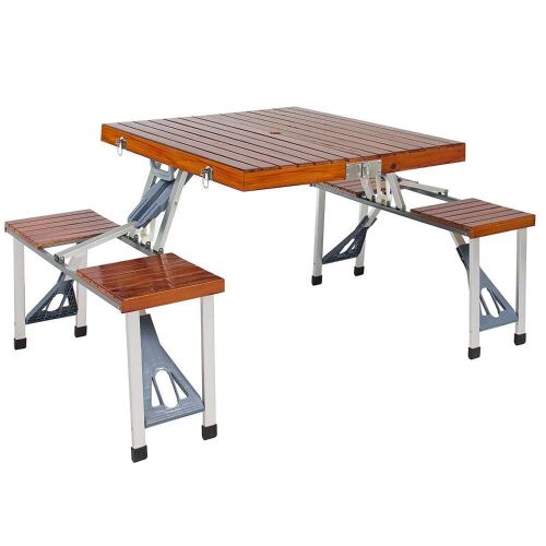 Wooden 4 Seat Folding Picnic Table w/ Carrying Case - Brown - Lot 629