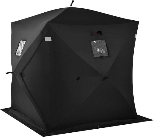 GYMAX Ice Shelter, Pop-up Waterproof Fishing Tent 2-Person Portable Ice Tent with Detachable Windows, Zippered Door & Carry Bag - Lot 647