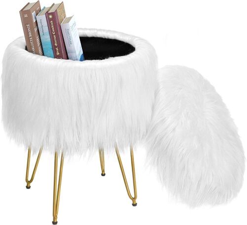 Faux Fur Vanity Stool - White - Lot 1121