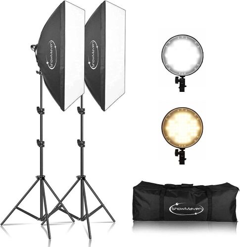 ShowMaven LED Softbox Lighting Kit, 20x28 inches Studio Softbox, 45W Dimmable LED Light with 2 Color Temperature  - Lot 112