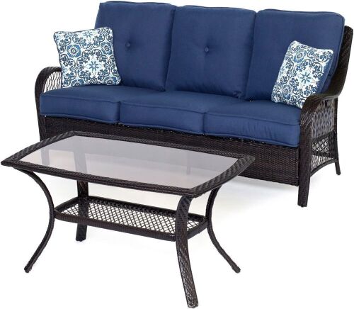 Hanover Orleans 2 Piece Patio Set, Navy Blue - No Glass Table Top  - Lot 16