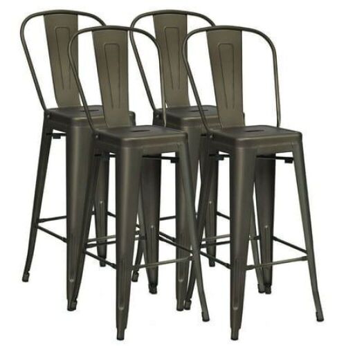 Set of 4 High Back Metal Stool 30'' Seat Bar Height Industrial Bar Stools - Lot 650
