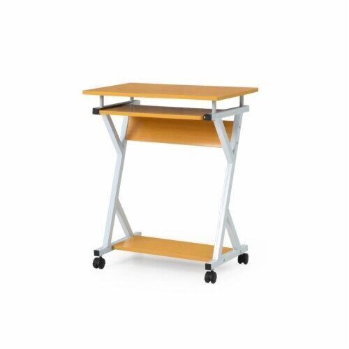 Hodedah Wood Top Laptop Desk on Wheels with Pull-out Keyboard Tray in Beech - Lot 1069