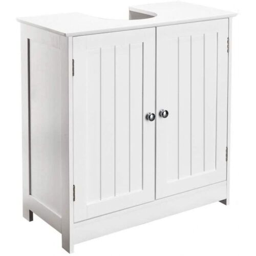 Bathroom Vanity Cabinet Under Sink Space Saver with Double Doors and Adjustable Shelves, White - Lot 665