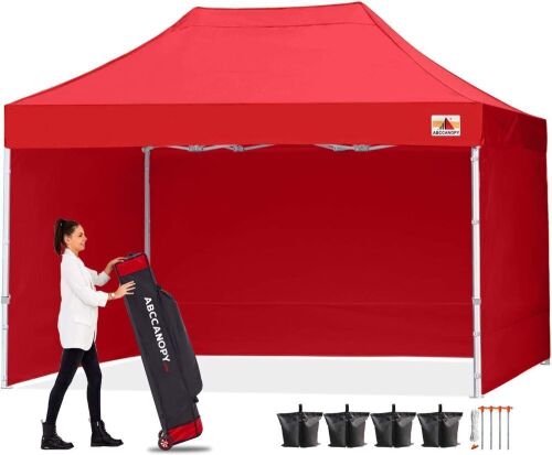ABCCANOPY Ez Pop Up Canopy Tent with Sidewalls 10x15 Commercial -Series, Red  - Lot 718
