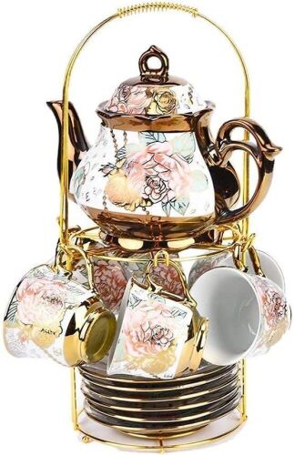 DaGiBayCn 20 Piece European Ceramic Tea Set w/ Metal Holder  - Lot 867