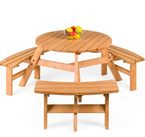 6-Person Circular Wooden Picnic Table w/ Benches, May Be Missing Hardware - Lot 107