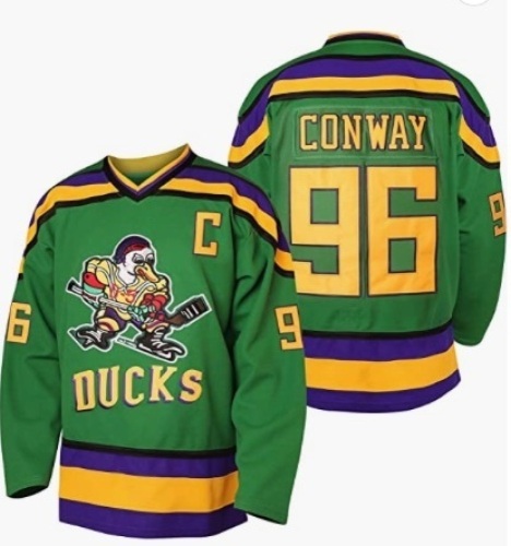 Mighty Ducks 96 Charlie Conway Stitched Ice Hockey Jersey, Size L, Few Black Spots - Lot 126