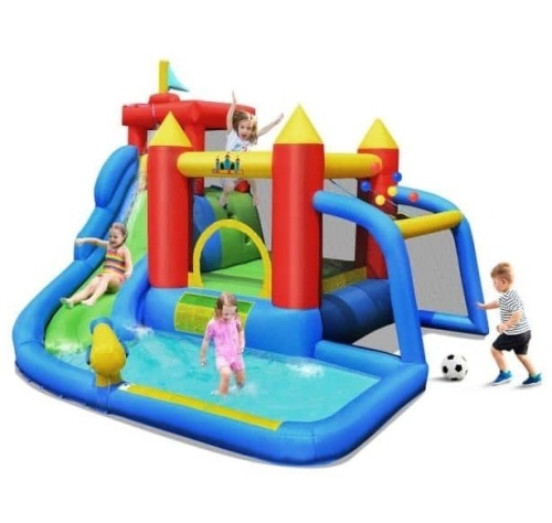 Inflatable Bouncer Water Slide Bounce House Splash Pool without Blower, Appears New, Retail $421.44 - Lot 195