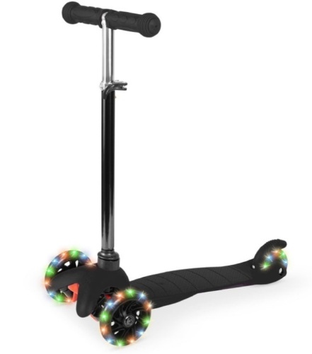 Kids Mini Kick Scooter Toy w/ Colorful Light-Up Wheels, Adjustable T-Bar, Black, Missing Brake Piece - Lot 257